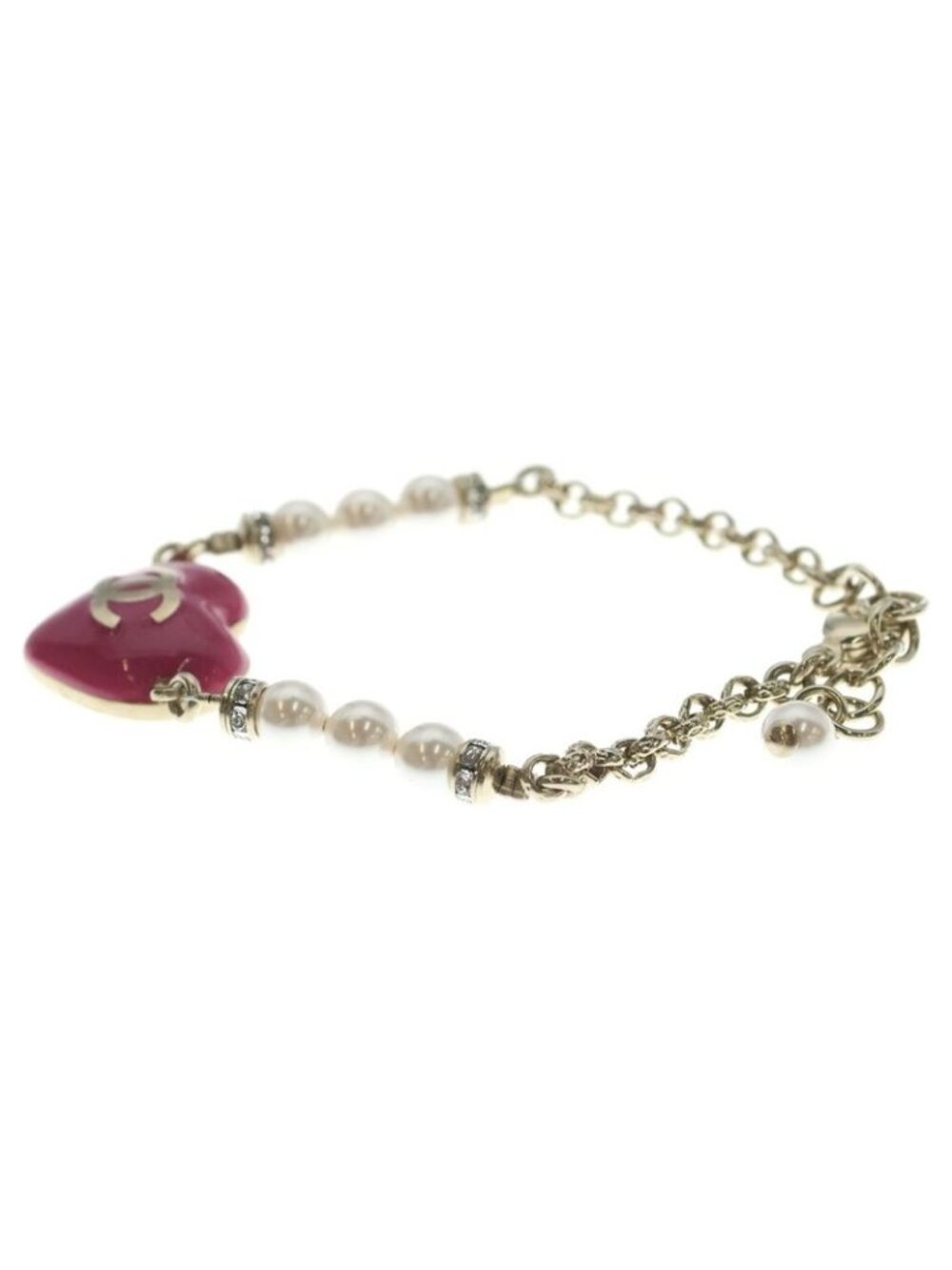 Chanel CC Logo Line Stone Costume Pearl Gold Pink Bracelet - Picture 4 of 6